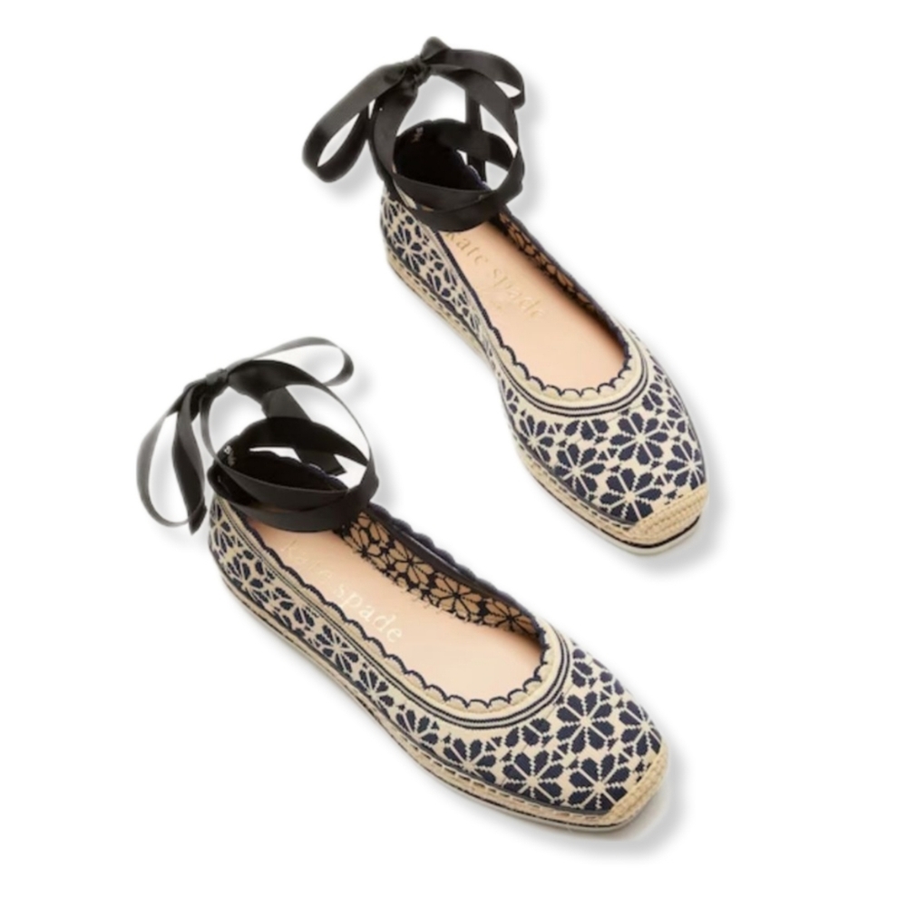 Kate Spade Knottingham Knit Floral Espadrille Ankle Wrap Flats
